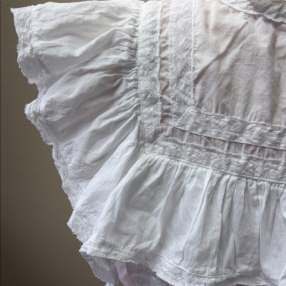 Loveshackfancy White Ruffled Button Crop Blouse - image 7